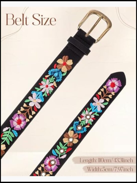 PU Leather Embroidered Floral Belt for Women Western Boho Fashion main image 5